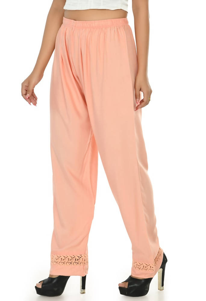 Mominos Fashion Moeza Reyon Cotton Peach Color Straight Palazzo | Grab2Buy