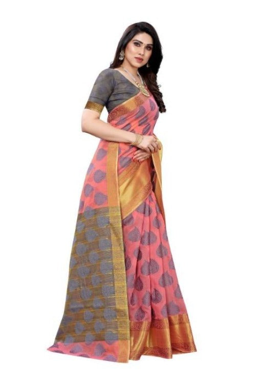 Vamika Pink Jari Work Cotton Silk Saree (RIDHIMA PINK) | Grab2Buy