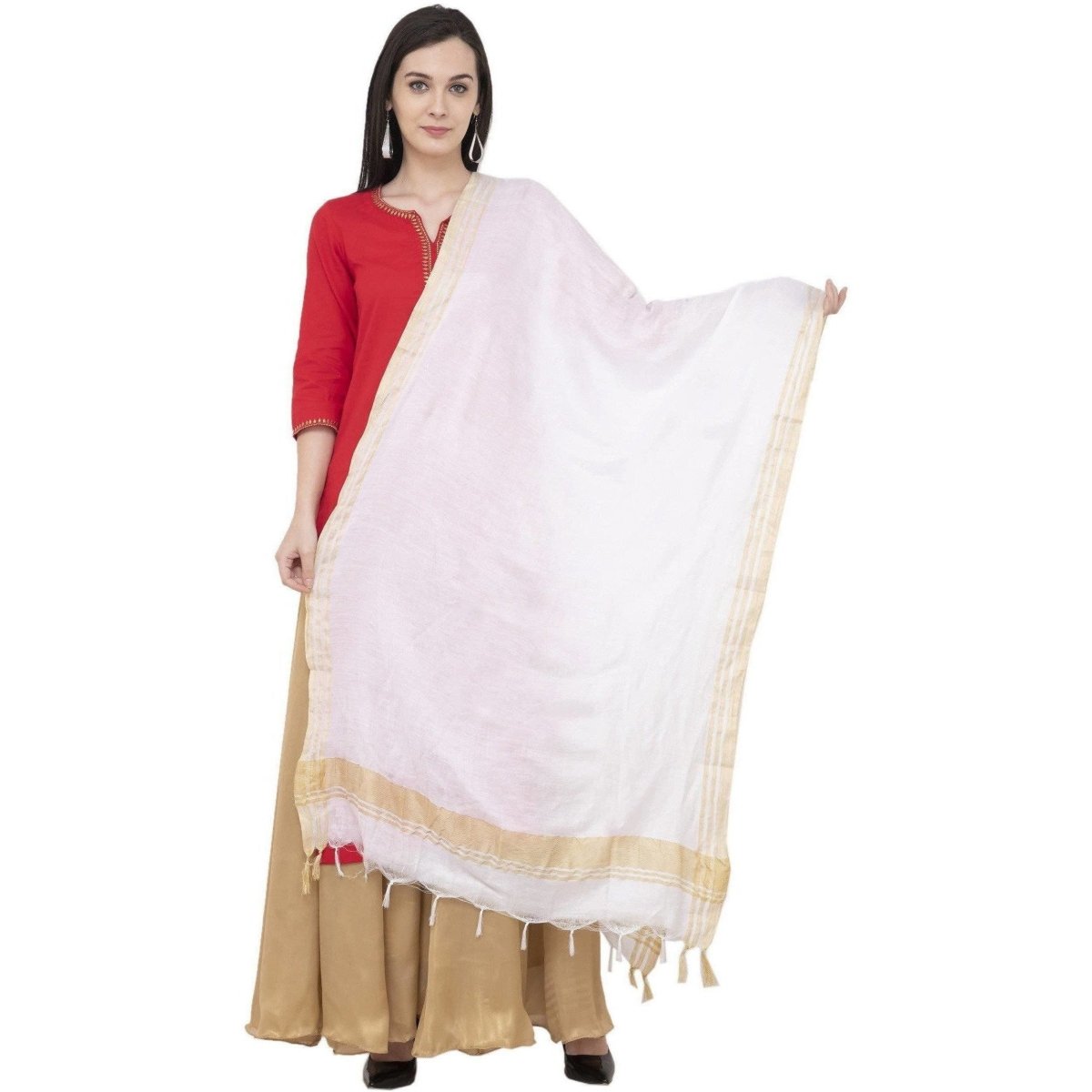 A R Silk Golden Border Regular Dupatta Color White Dupatta or Chunni | Grab2Buy
