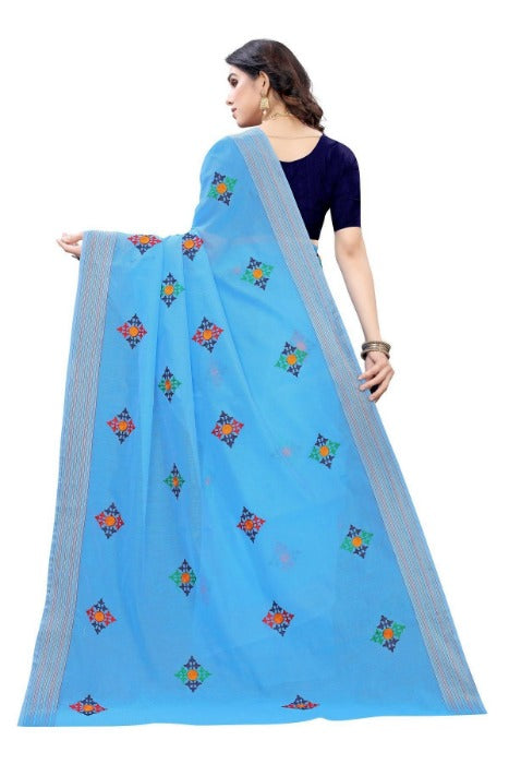 Vamika Chanderi Cotton Embroidery Blue Saree (Dixa Blue) | Grab2Buy