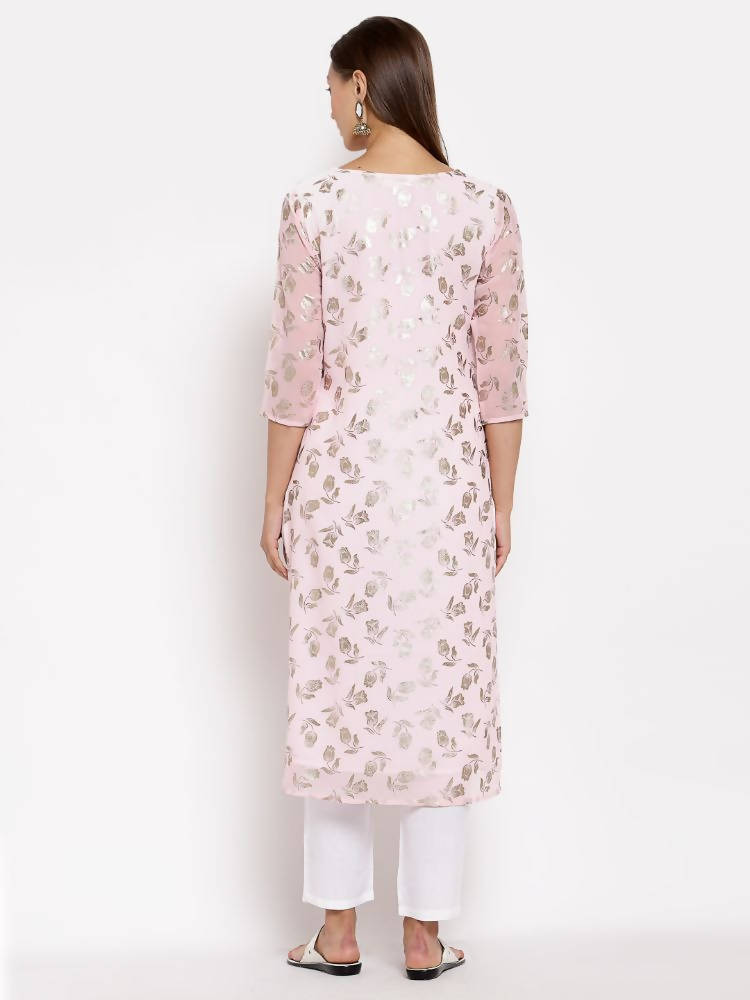 Myshka Women's Multi Georgette Printed 3/4 Sleeve Round Neck Casual Kurta | Grab2Buy