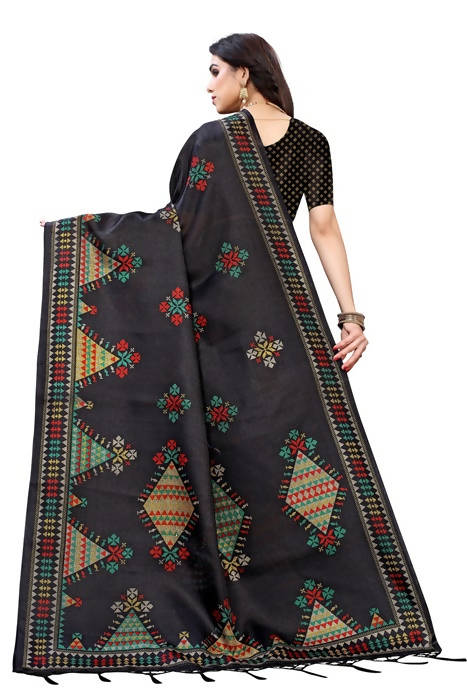 Vamika Black Kalamkari Print With Jhalar Khadi Silk Saree (KITE BLACK) | Grab2Buy