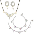 AanyaCentric Gold-Polished Mangalsutra Pendant Earring Set & Silver Plated Anklet