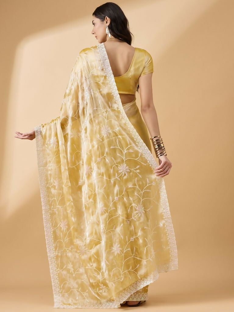 Pink Tissue Slub Embroidered Saree with Unstitched Blouse - Vairagi | Grab2Buy