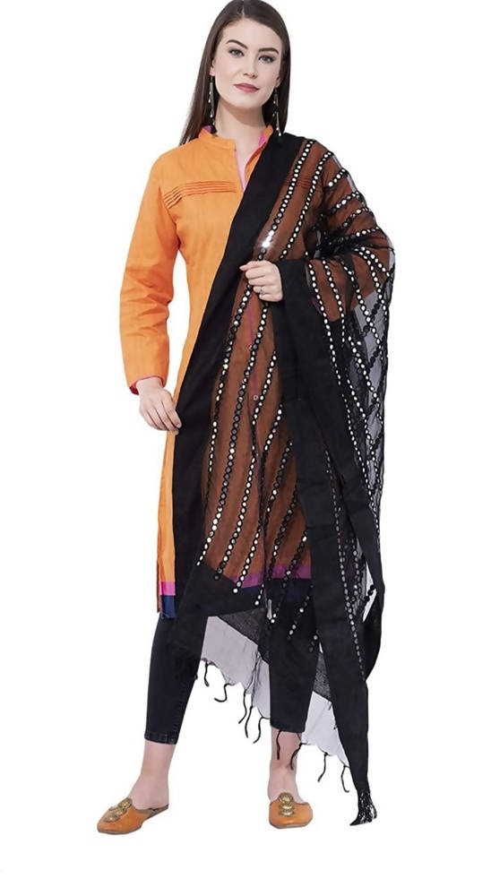 Mominos Fashion Black Orgenza Mirror Stripe Dupatta | Grab2Buy