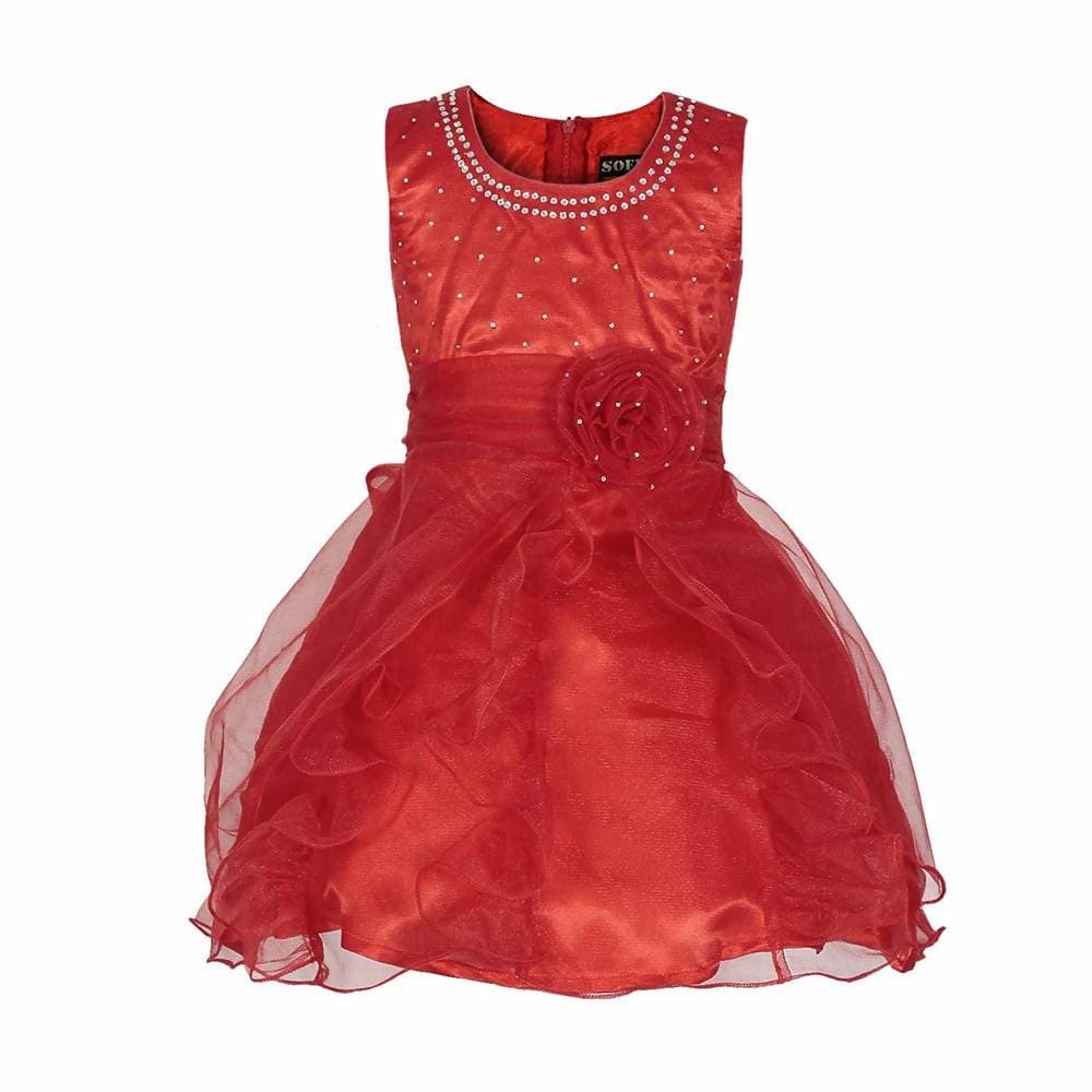 Asmaani Baby Girl's Red Color Satin Knee Length Frock (AS-DRESS-22140) | Grab2Buy