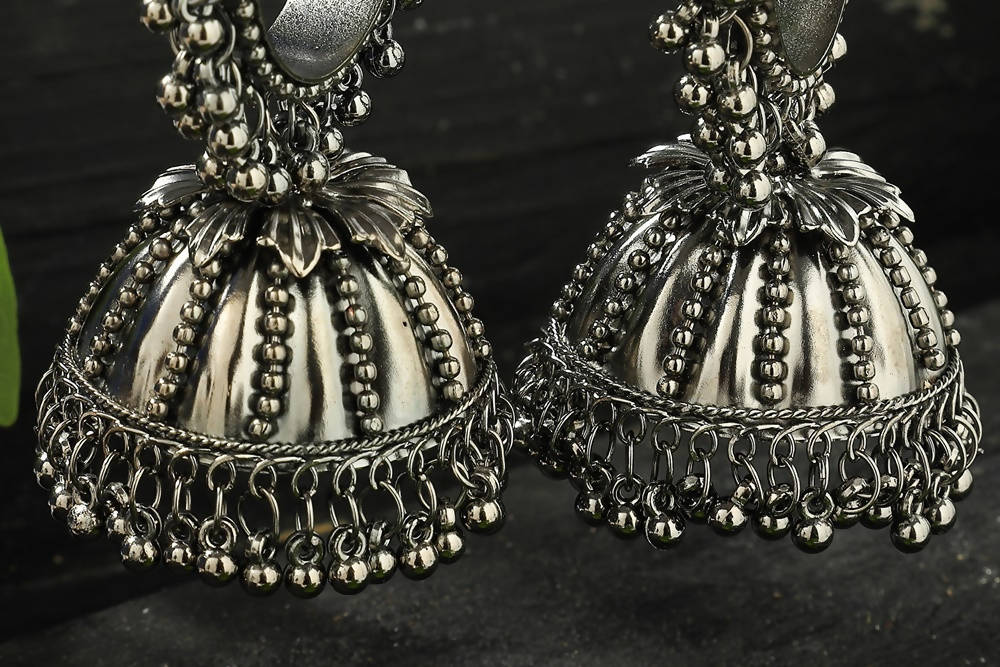 Mominos Fashion Johar Kamal Oxidised Silver-Plated With Ghungroo Jhumkas | Grab2Buy