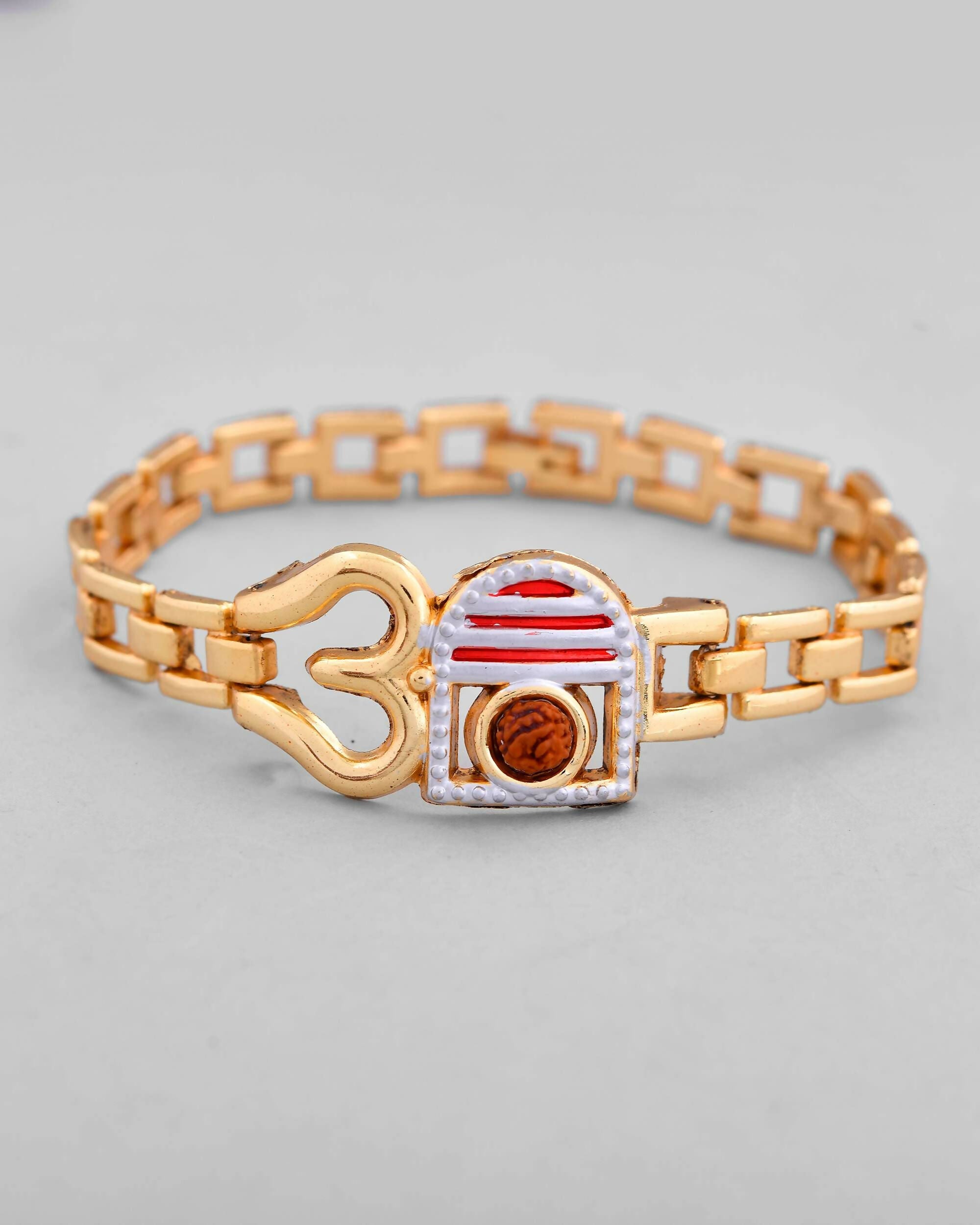 VOJ Gold-Polished Rudraksh Om Bracelet | Grab2Buy