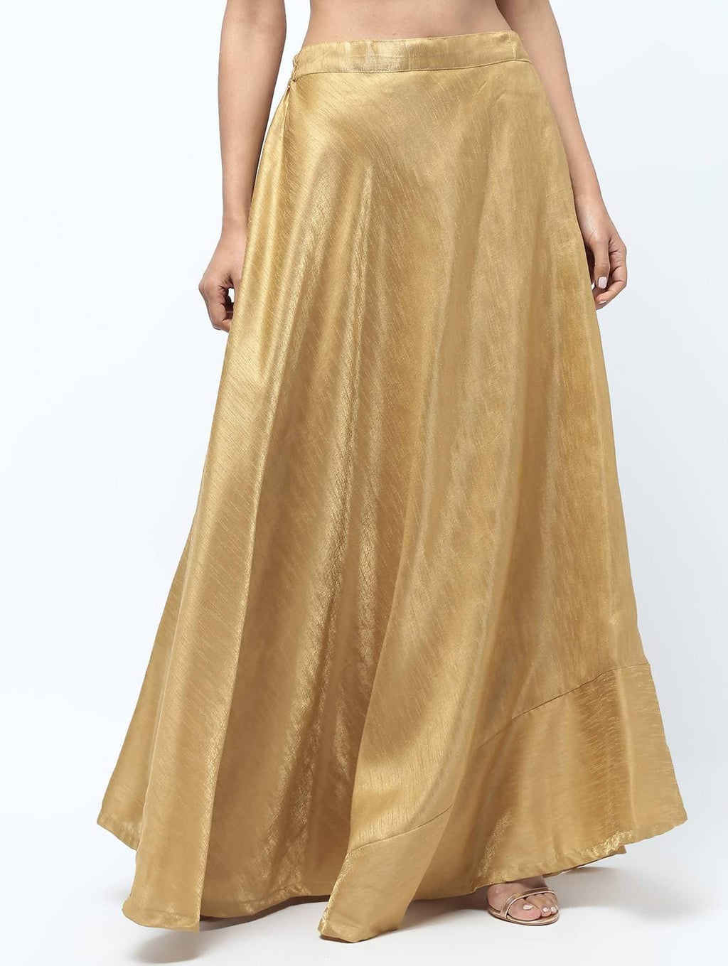 Cheera Golden Color Silk Blend Long Skirt | Grab2Buy