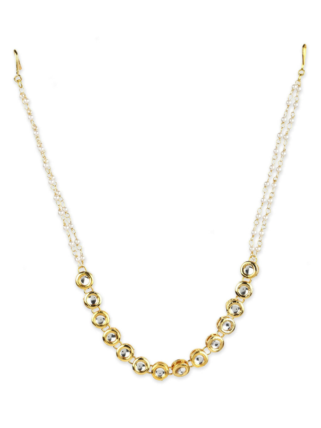 Gold-Polished White Kundan-Studded Pearl Beaded Matha Patti - Ruby Raang | Grab2Buy