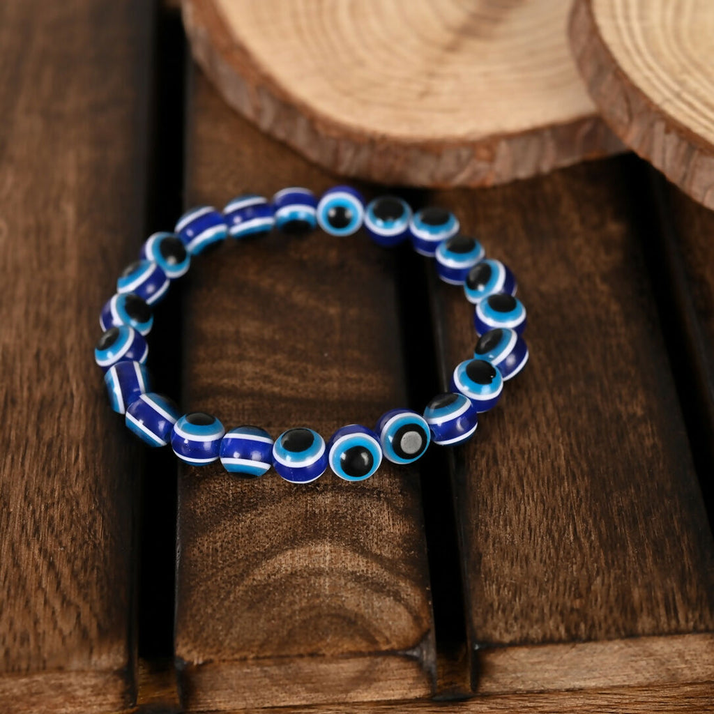 NVR Men & Women Black & Blue Evil Eye Elasticated Bracelet | Grab2Buy