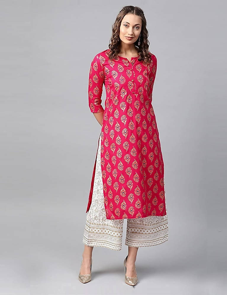 Vamika Pink Printed Rayon Party And Casual Wear Kurta Set | Grab2Buy