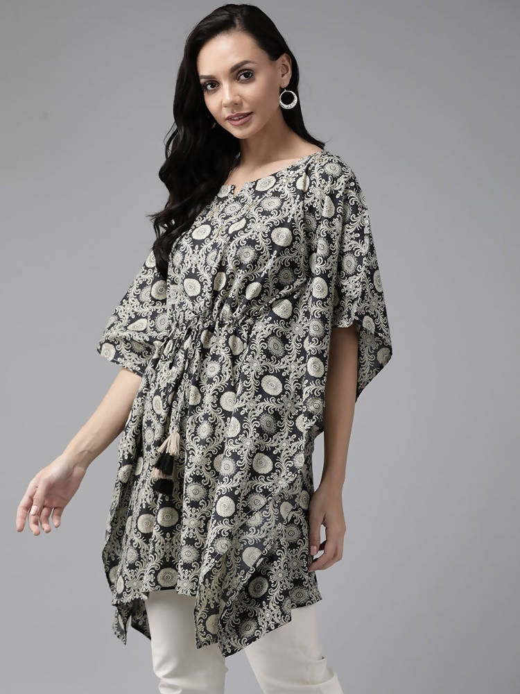 Yufta Women Black & Beige Printed Kaftan Kurta | Grab2Buy