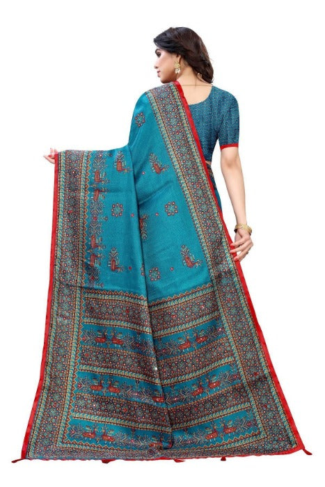 Vamika Blue Mirror Work With Jhalar Khadi Silk Saree (AASHI BLUE) | Grab2Buy