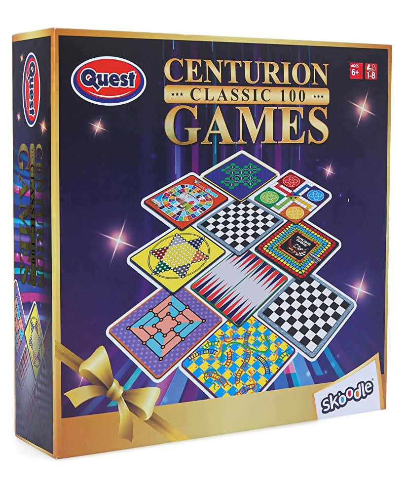 Skoodle Quest Centurion 5 Double Sided 100 Classic Family Board Games Collection 3D Box for Adults & Kids Chess, Ludo, Checkers & More - Age 3+Years | Grab2Buy