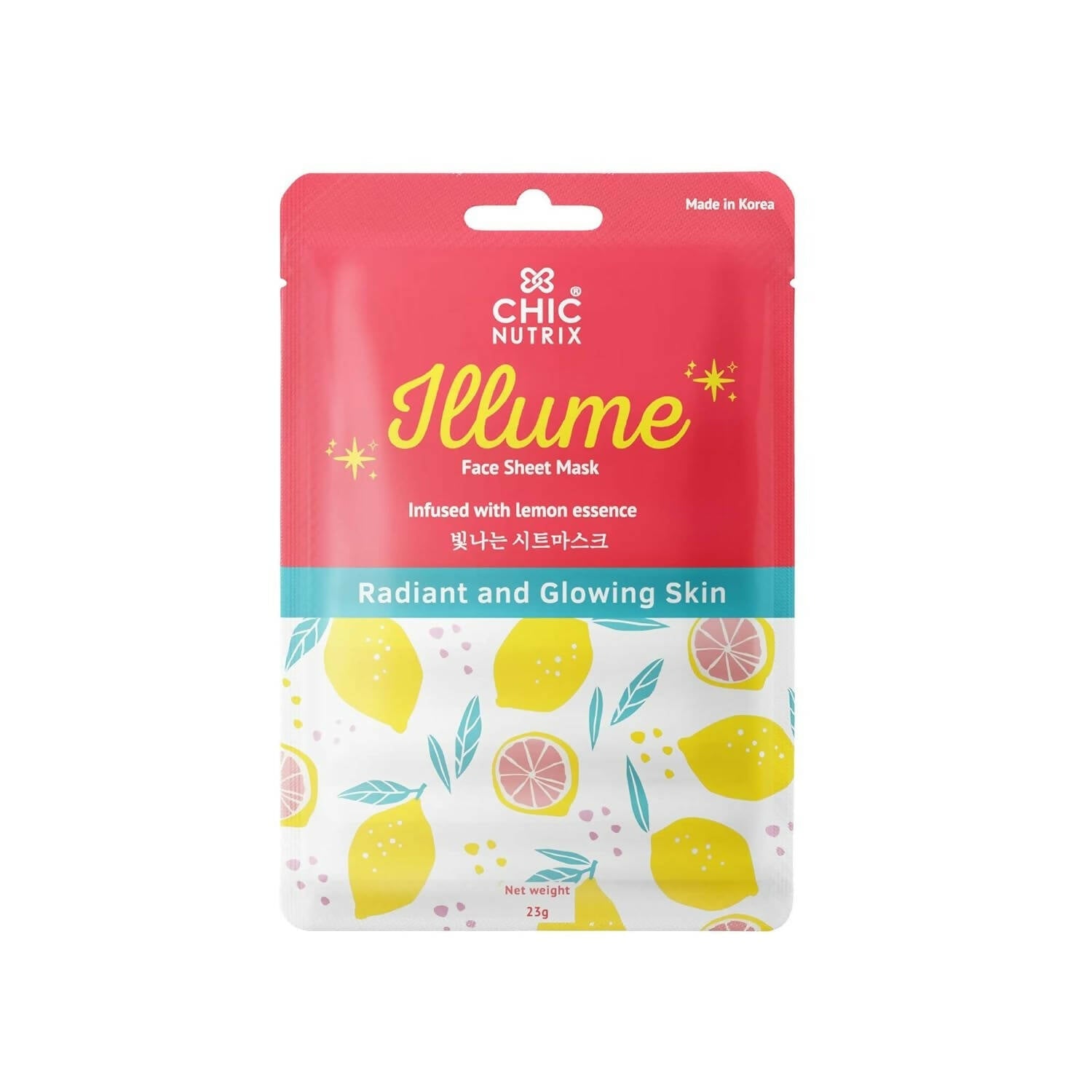Chicnutrix Korean Illume Face Sheet Mask Infused With Lemon Essence Rich In Vitamin C Radiant and Glowing Skin, Korean Skincare
