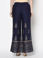 Aniyah Rayon Navy Blue Color Block Print Flared Slip-On Palazzo (AN-211K) | Grab2Buy