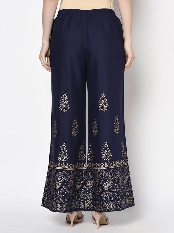 Aniyah Rayon Navy Blue Color Block Print Flared Slip-On Palazzo (AN-211K) | Grab2Buy