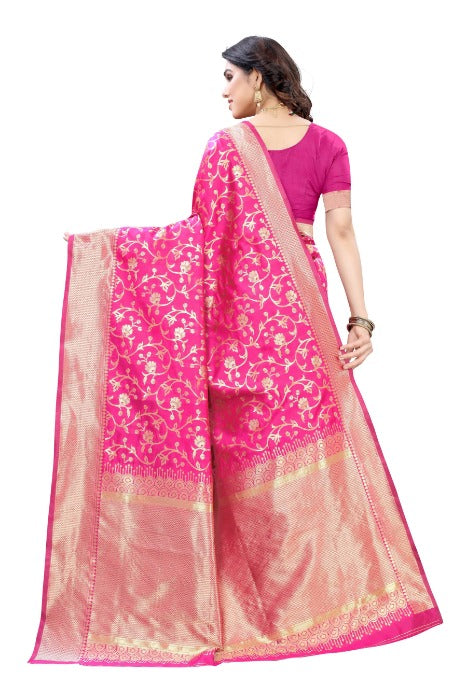 Vamika Banarasi Jacquard Weaving Pink Saree (PARINITI PINK) | Grab2Buy