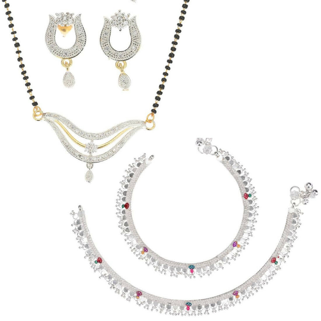 AanyaCentric Gold-Polished Mangalsutra Pendant Earring Set & Silver Plated Anklet | Grab2Buy