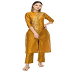 Lagi Women's Mustard Poly silk Straight Embroidred Kurta & Pant (RO115C) | Grab2Buy
