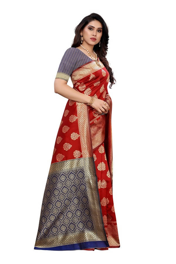 Vamika Banarasi Jacquard Weaving Red Saree (Dangal Red) | Grab2Buy