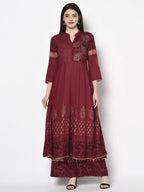 Aniyah Rayon Maroon Color Block Print Anarkali kurta (AN-182K) | Grab2Buy