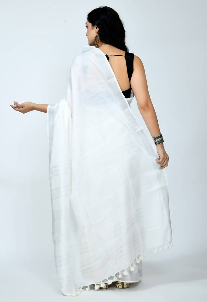 Mominos Fashion Moeza Bhagalpuri Handloom Silk White Saree | Grab2Buy