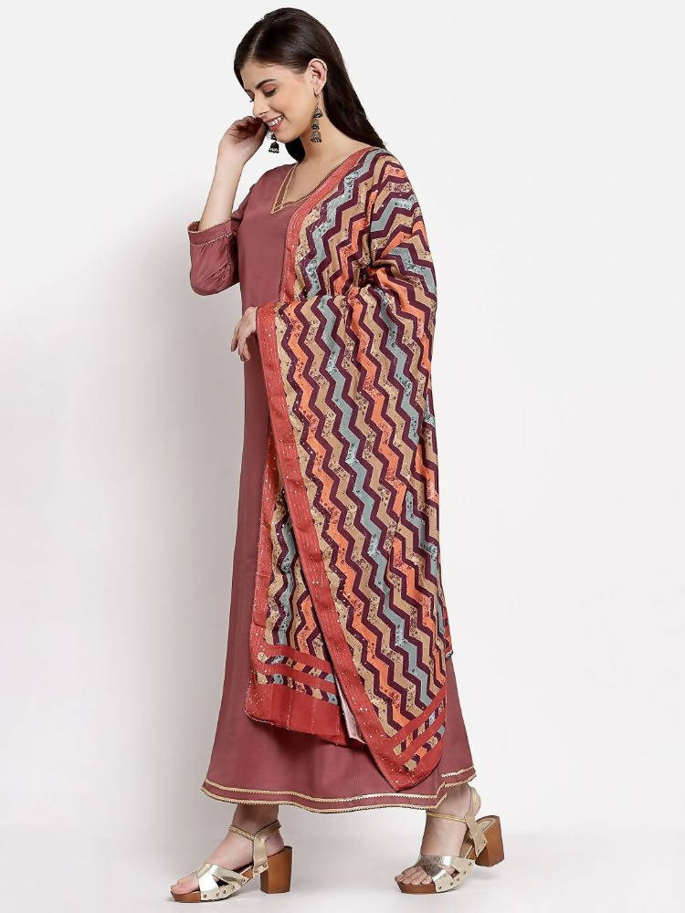 Myshka Women's Dark Pink Cotton Solid 3/4 Sleeve V Neck Casual Anarkali Gown | Grab2Buy