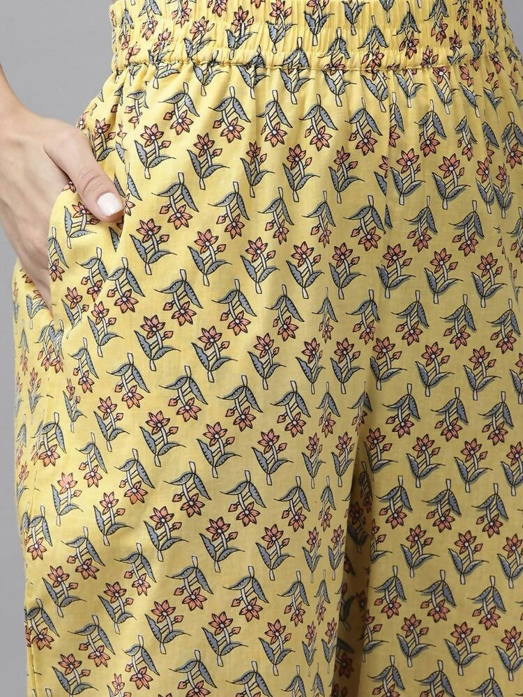 Yufta Yellow printed kurta with Palazzo & Dupatta Set | Grab2Buy