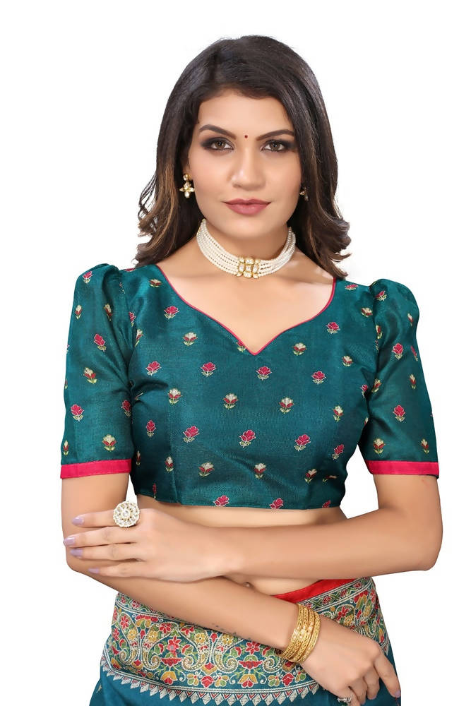 Vamika Rama Green Jute Silk Mirror Work Saree | Grab2Buy