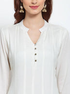 Myshka Women's White Solid Rayon Full Sleeve V Neck Casual Kurta Dupatta Set | Grab2Buy