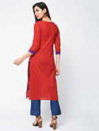 Aniyah Cotton Red Color Straight Kurta With Patchwork (AN-108K) | Grab2Buy