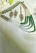 Mominos Fashion Johar Kamal Gold-Polished Rani Haar with Green and Off white Pearls Jewellery Set | Grab2Buy