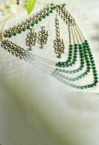 Mominos Fashion Johar Kamal Gold-Polished Rani Haar with Green and Off white Pearls Jewellery Set | Grab2Buy