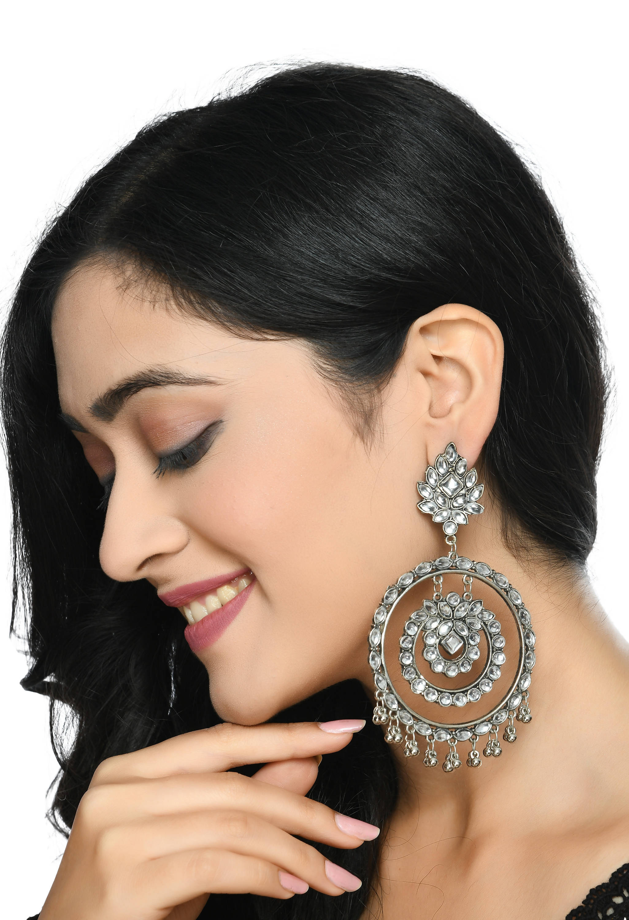 Mominos Fashion Johar Kamal Women's White Kundan Circles Earrings | Grab2Buy
