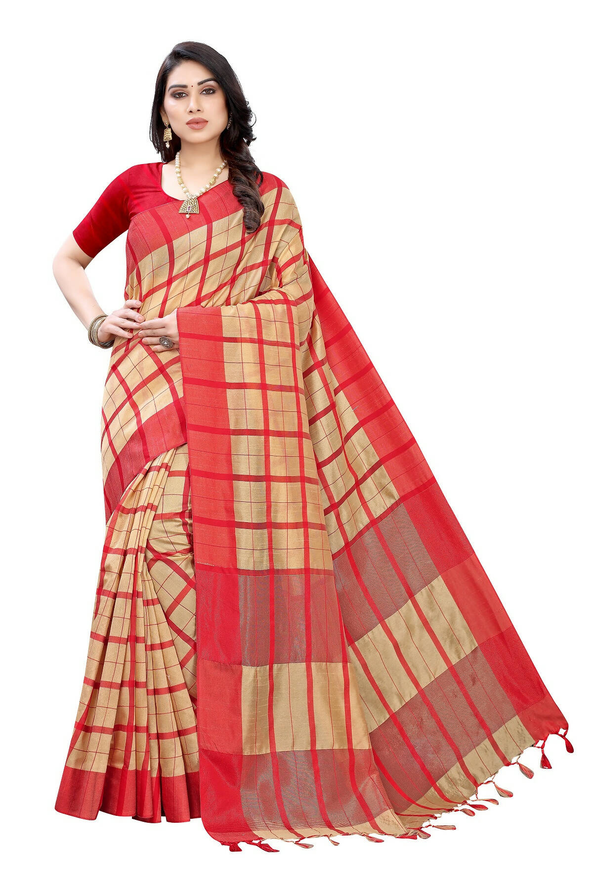 Vamika Cream Cotton Silk Weaving Saree (SATURN CHICKU) | Grab2Buy