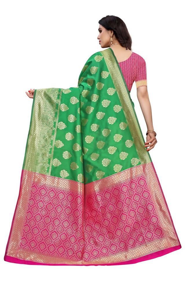 Vamika Banarasi Jacquard Weaving Green Saree (Dangal Green) | Grab2Buy
