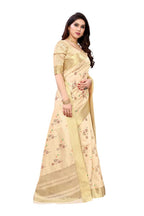 Vamika Cream Color Cotton Polyester Silk Weaving Saree | Grab2Buy