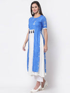 Myshka Viscose Printed 3/4 Sleeve Round Neck Casual Blue Women's dress | Grab2Buy
