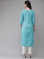 Yufta Women Turquoise Blue & Multicoloured Leheriya Printed Gotta Patti Kurta | Grab2Buy