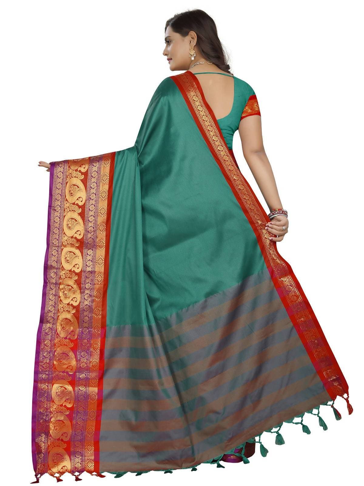 Vamika Banarasi Silk Rama Green Weaving Saree | Grab2Buy