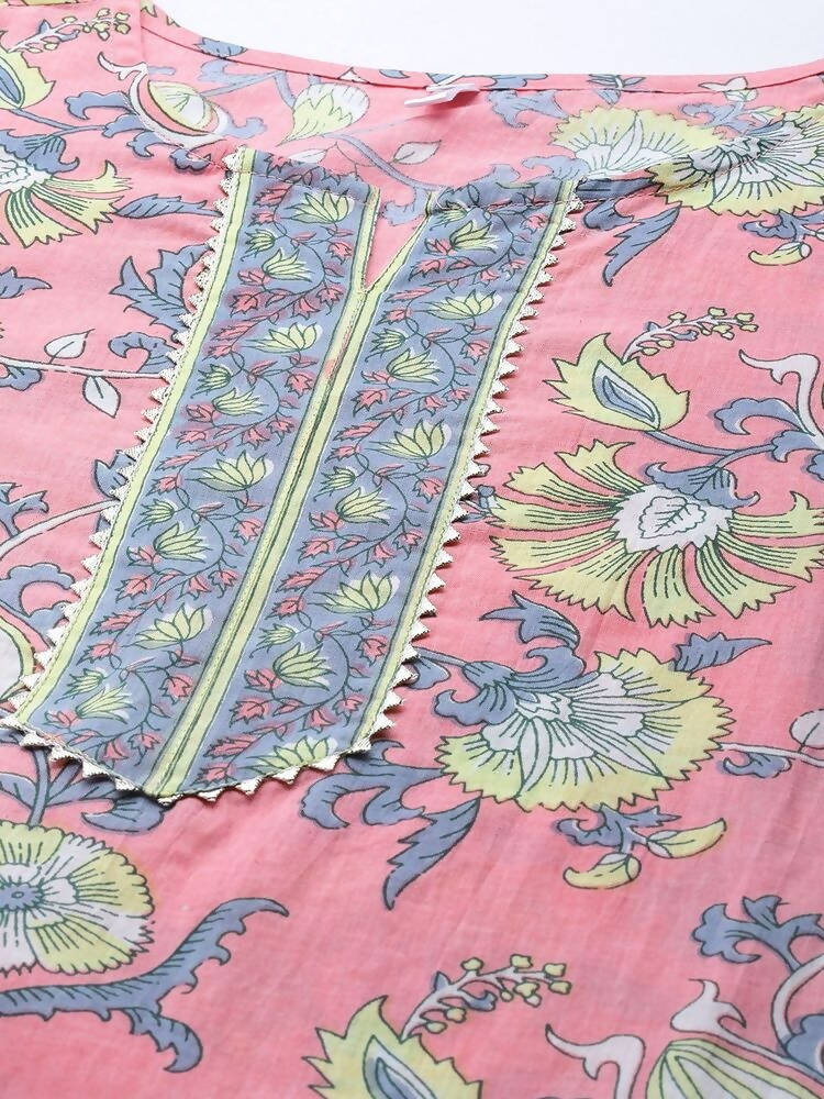 Yufta Pink printed kurta with Trouser & Dupatta Set | Grab2Buy
