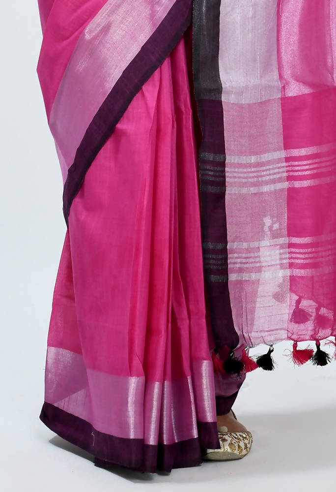 Mominos Fashion Moeza Bhagalpuri Handloom Silk Pink Saree | Grab2Buy