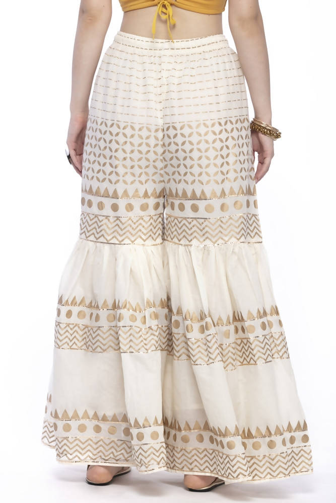 Mominos Fashion Cotton Off White Gold Print With Gota Sharara | Grab2Buy