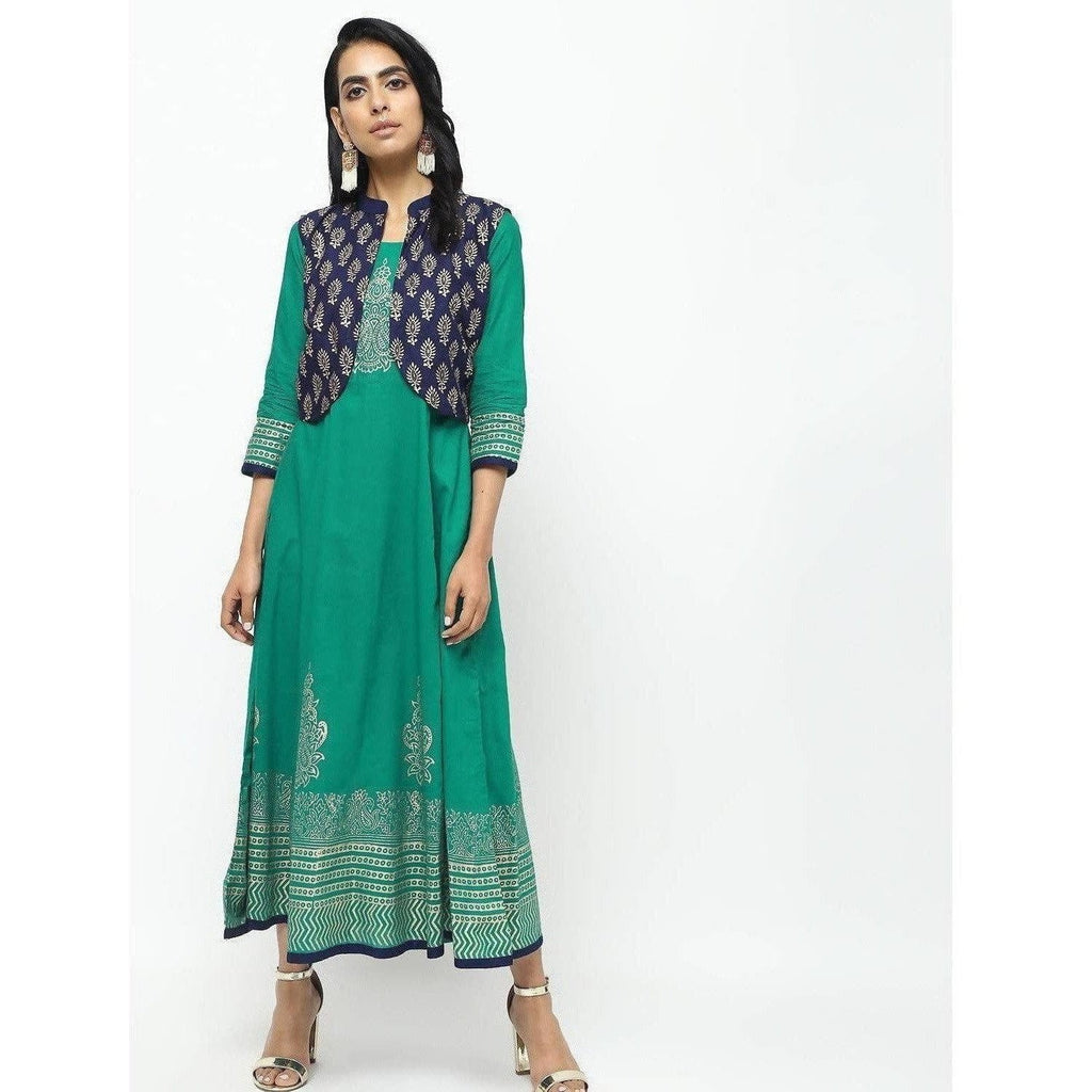 Cheera Kalidar Anarkali With Contrast Jacket On Foil Print Design Kurta | Grab2Buy