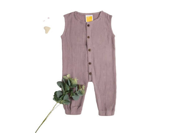 Sunshine Baby Cute Organic Muslin Cotton Sleeveless Full Length Rompers For Babies - Purple | Grab2Buy