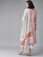 Yufta Peach Hand Block Printed Kurta with Trouser and Dupatta | Grab2Buy