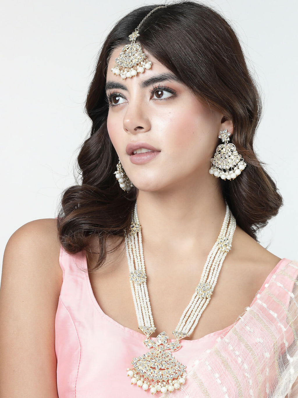 NVR Women's Gold-Polished Kundan-Studded Chandbali Earrings | Grab2Buy
