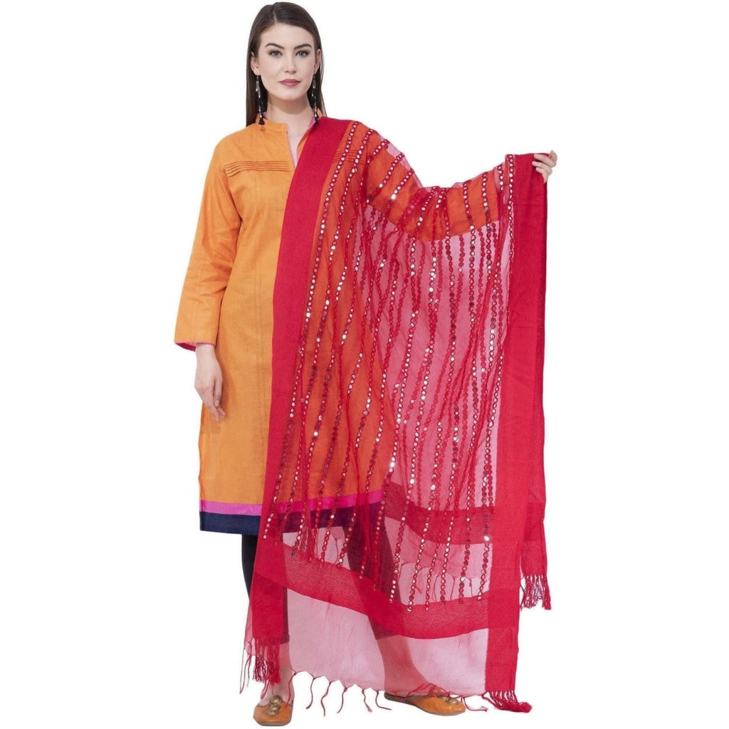 A R Silk Women's Heavy Mirror Work Orgenza Cotton Red Dupatta | Grab2Buy